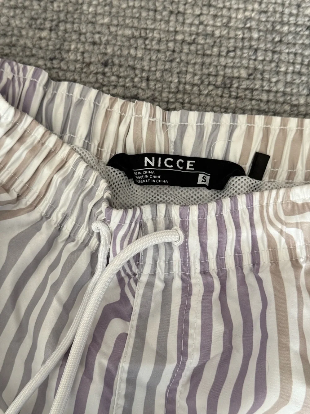 Nicce Men's Strata Swim Suit Shorts Trunks Stripe Purple White Small 5